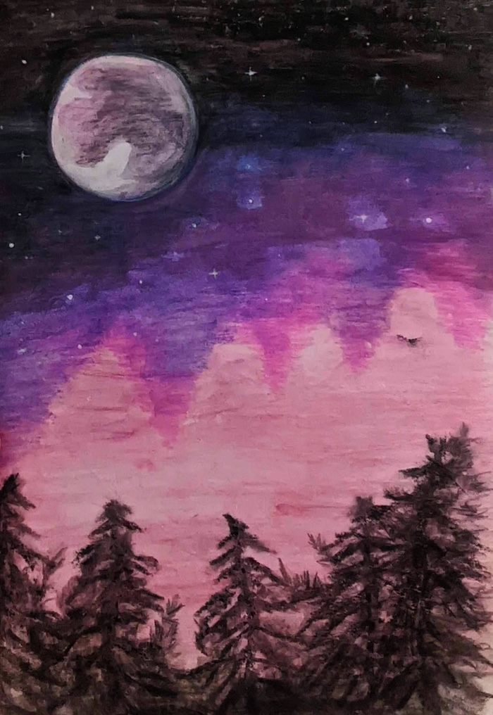 waterpainting of a fullmoon